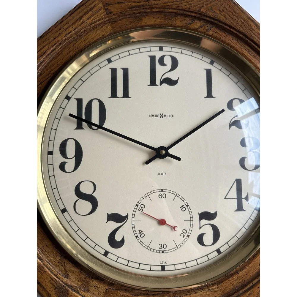 Howard Miller 612-247 Octagon Wall Clock Quartz Wood Frame Vintage USA 16.5